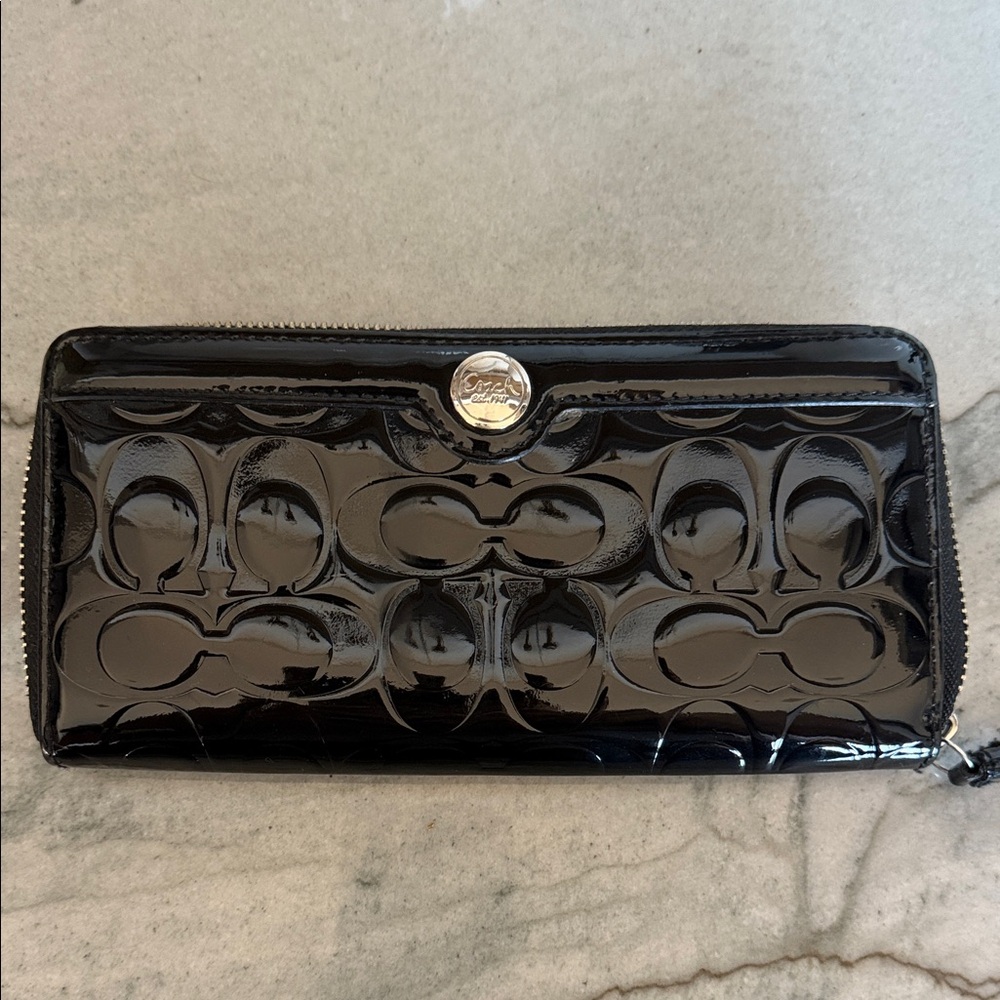 Coach Black Patent Embossed Wallet